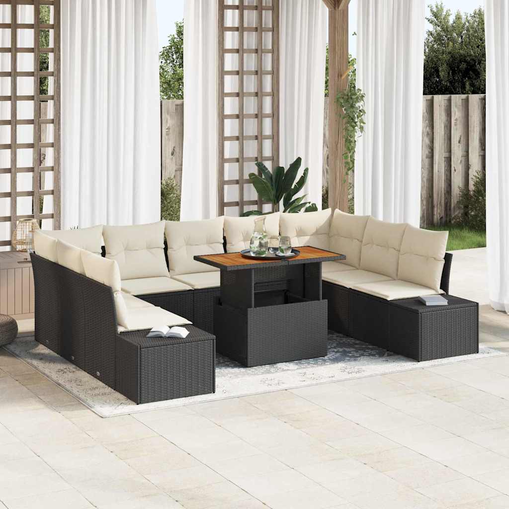 Garten Essgruppe mit Kissen 10 pcs Schwarz und Creme