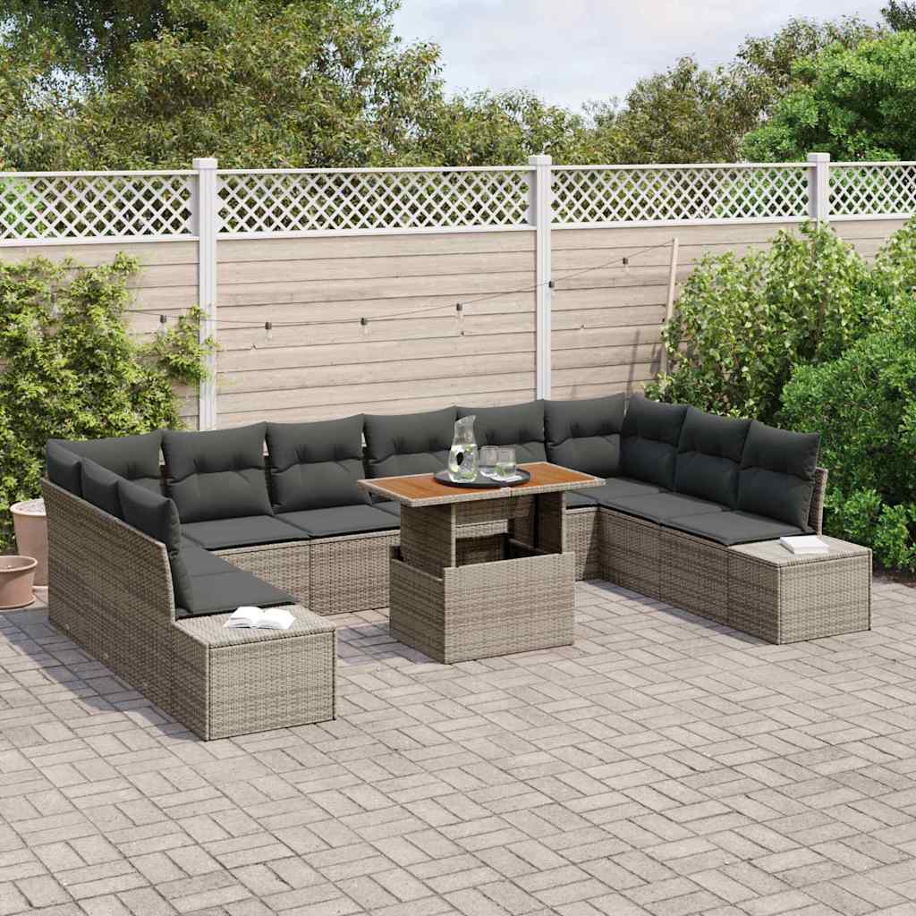 Garten-Sofa-Set mit Kissen 11 pcs Grau und Braun