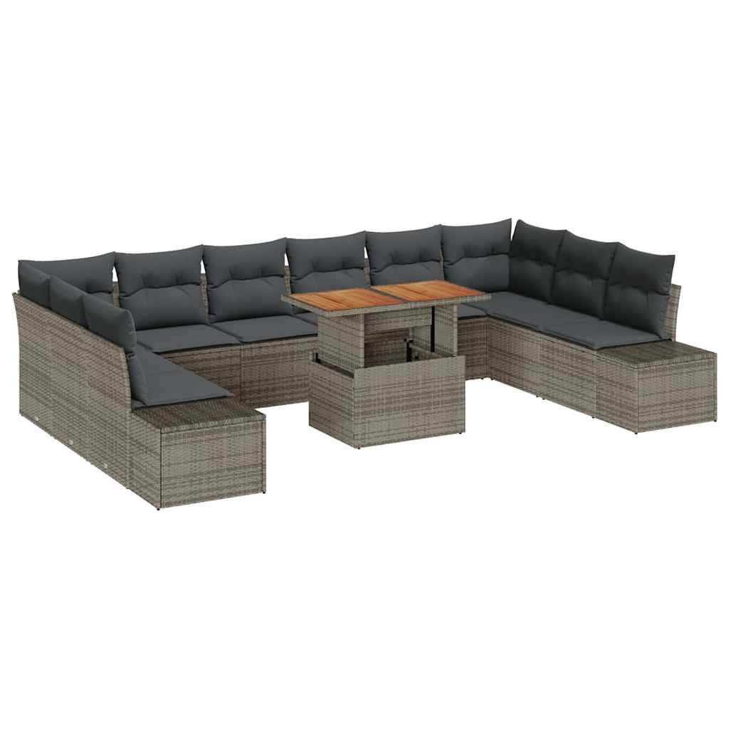 Garten-Sofa-Set mit Kissen 11 pcs Grau und Braun