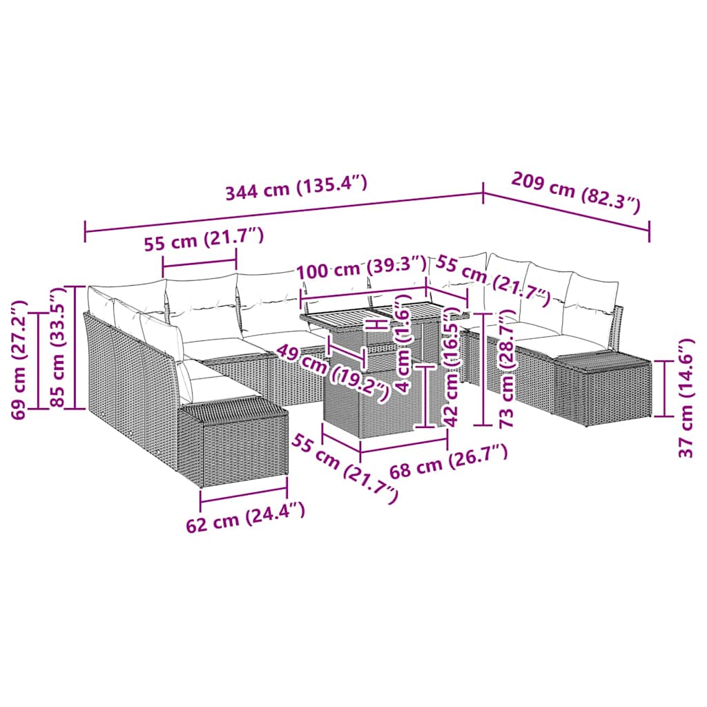 Garten-Sofa-Set mit Kissen 11 pcs Schwarz und Braun