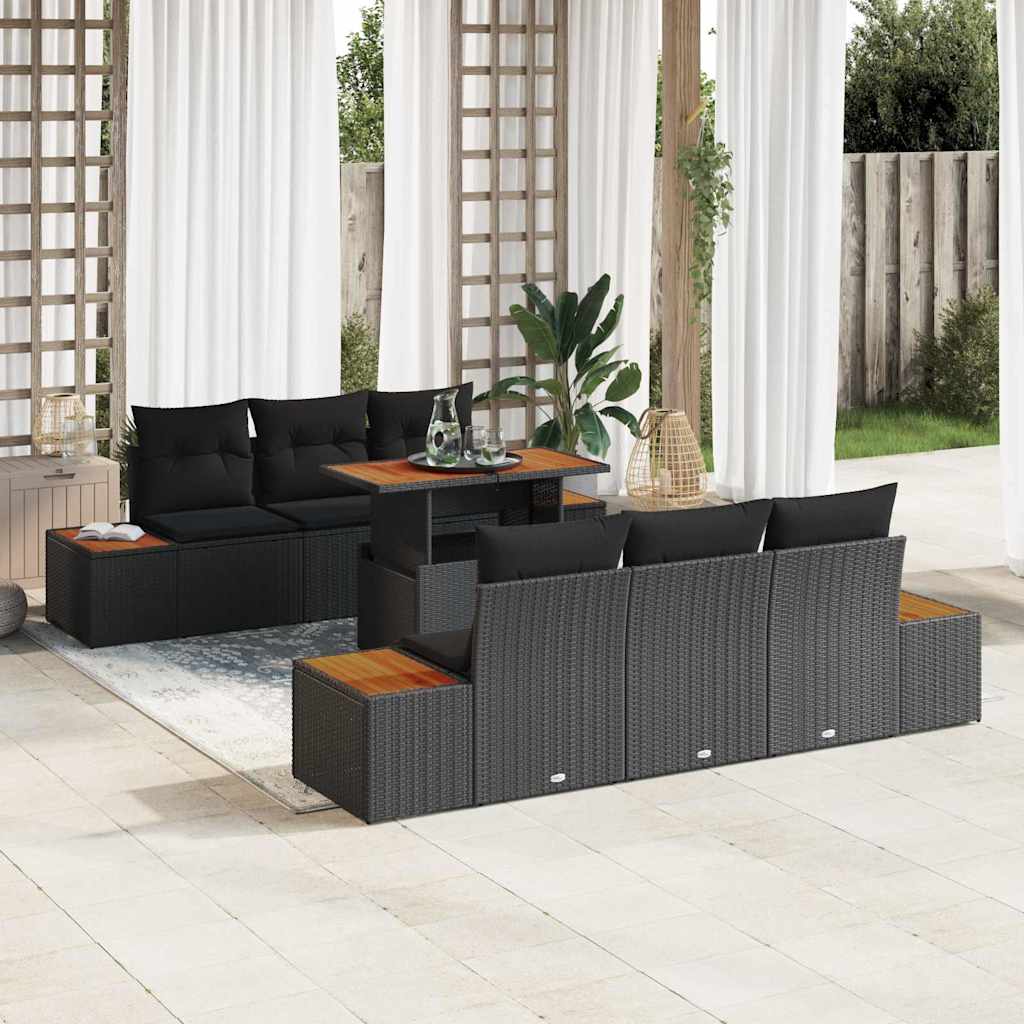 Garten Essgruppe mit Kissen 7 pcs Schwarz und Braun