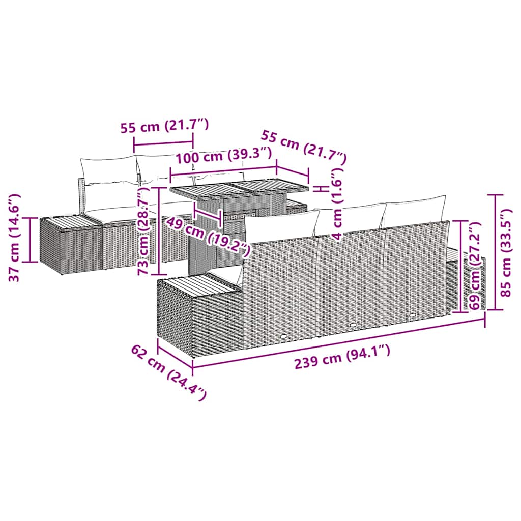 Garten Essgruppe mit Kissen 7 pcs Grau und Braun