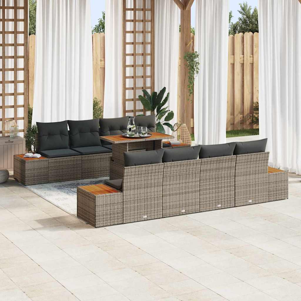 Garten Essgruppe mit Kissen 9 pcs Grau und Braun