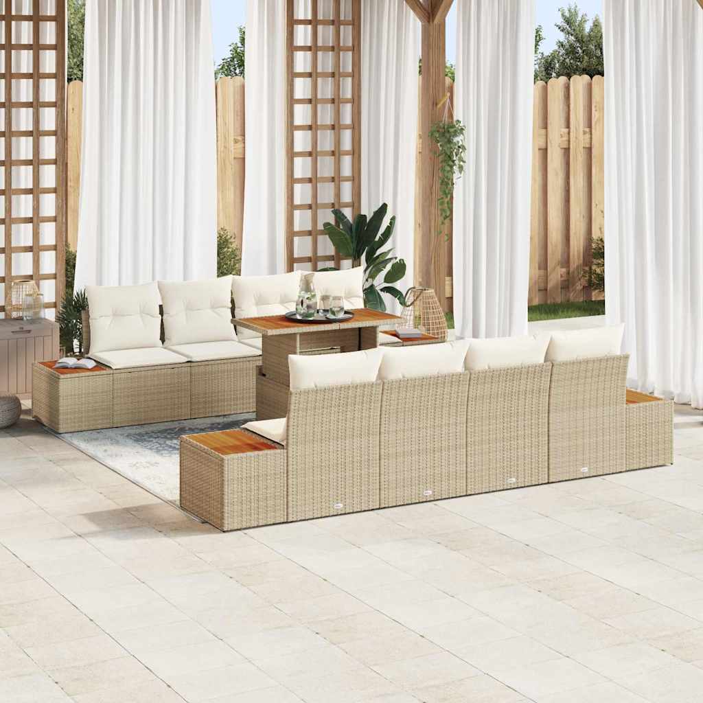 Garten Essgruppe mit Kissen 9 pcs Beige und Creme