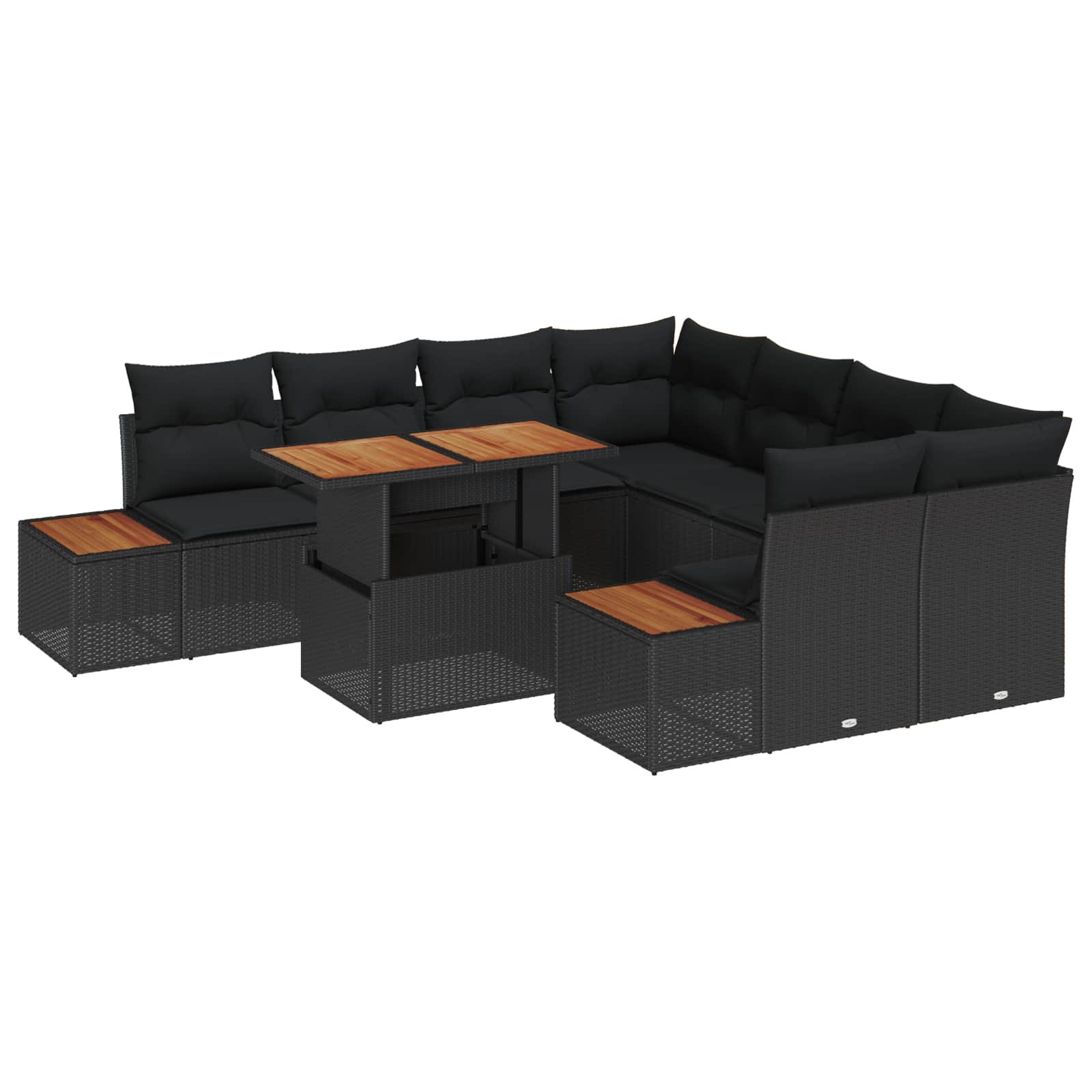 Garten Essgruppe mit Kissen 9 pcs Schwarz und Braun