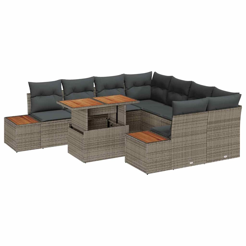 Garten Essgruppe mit Kissen 9 pcs Grau und Braun