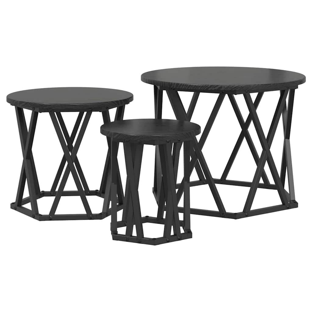 Nesting Beistelltisch 3 pcs Schwarz Eichen-Optik