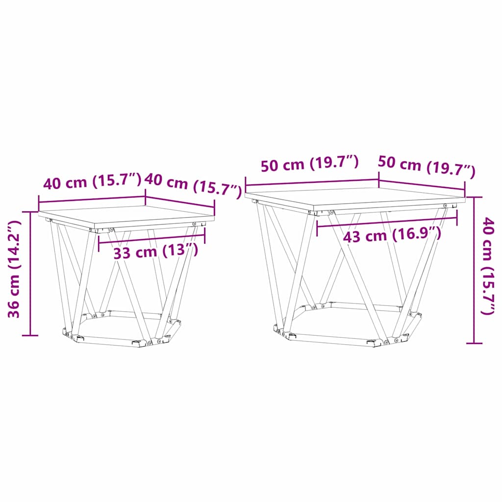 Beistelltisch-Set 2 pcs Schwarze Eiche 50 x 50 x 40 cm