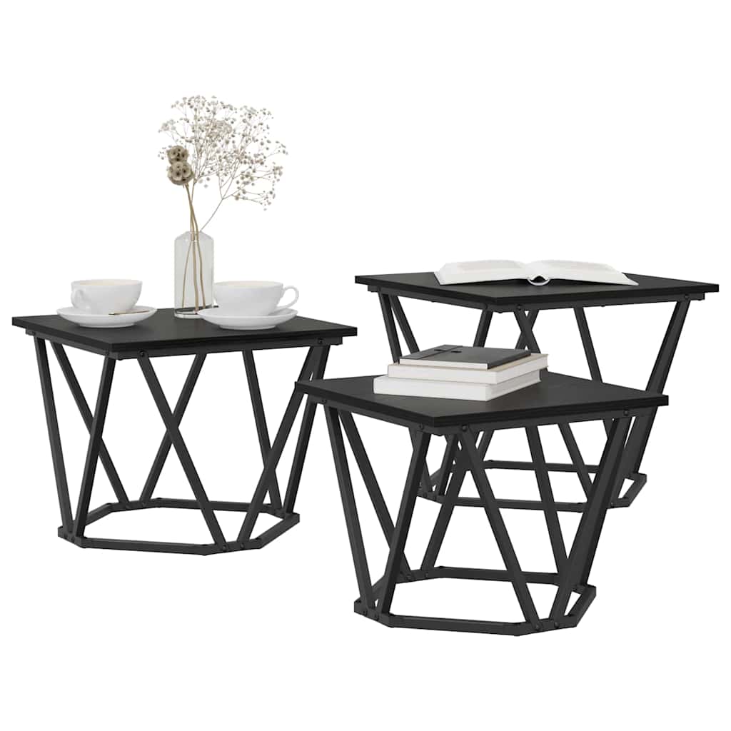 Couchtisch 3 pcs Schwarz Eichen-Optik Ingenieure Holz und Stahl