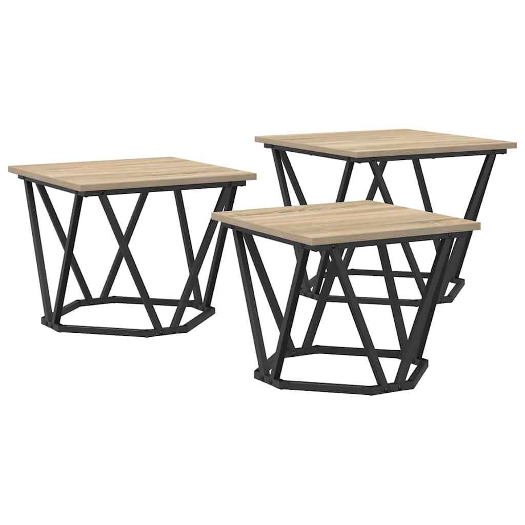Couchtisch 3 pcs Sonoma-Eiche Ingenieure Holz und Stahl