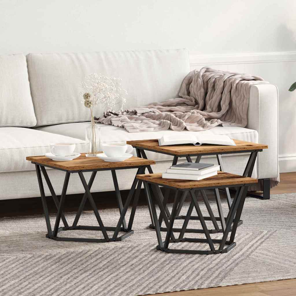 Couchtisch 3 pcs Altholz Ingenieure Holz und Stahl