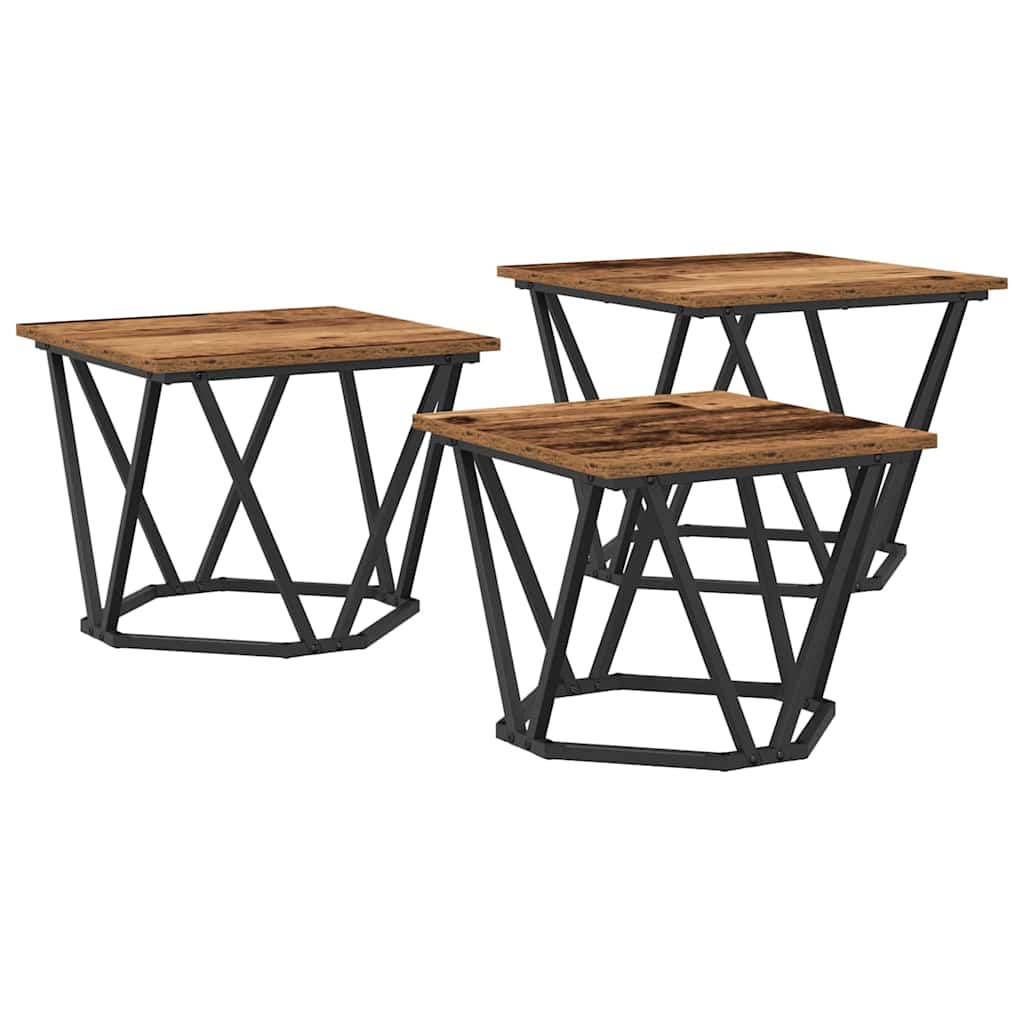 Couchtisch 3 pcs Altholz Ingenieure Holz und Stahl