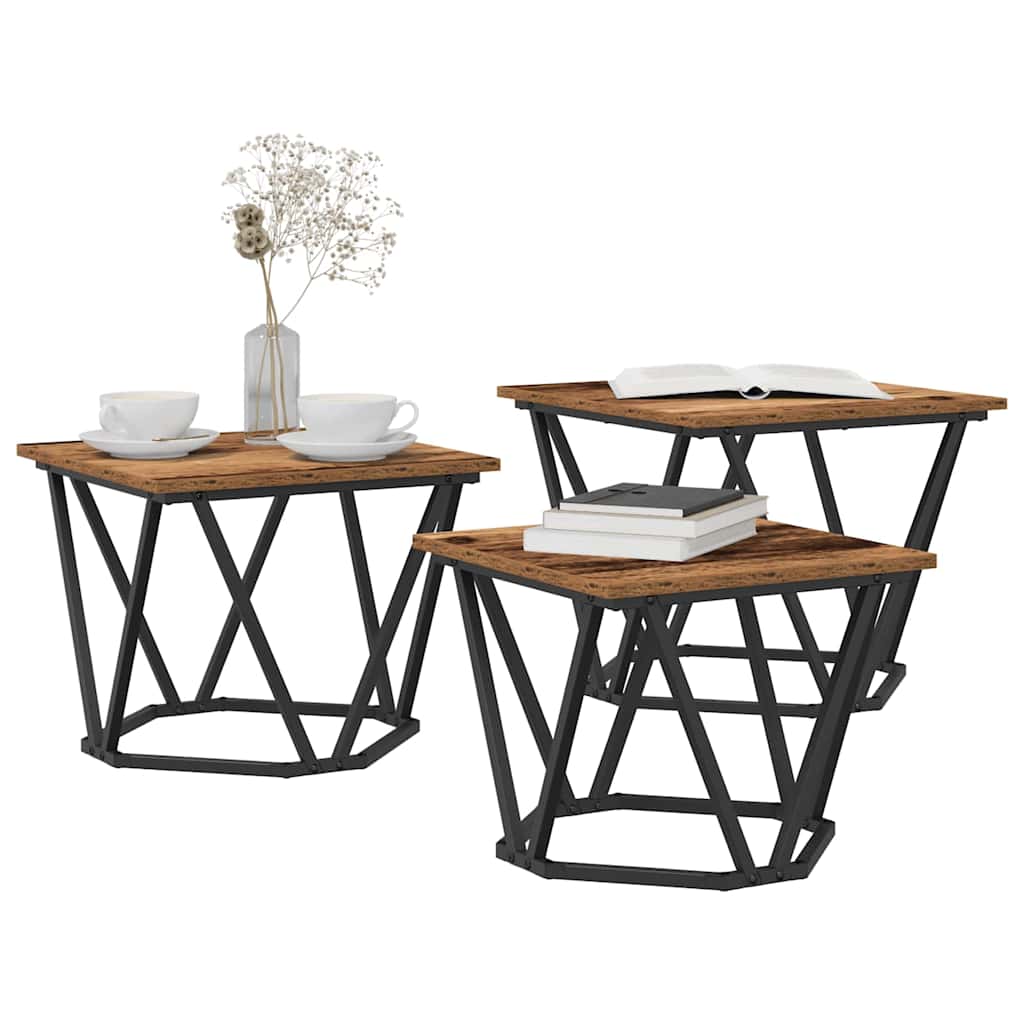 Couchtisch 3 pcs Altholz Ingenieure Holz und Stahl