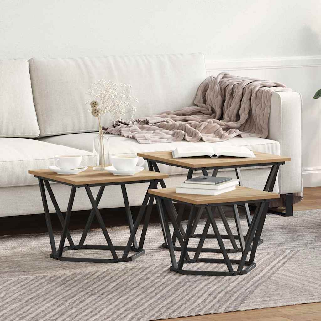 Couchtisch 3 pcs Artisan-Eiche Ingenieure Holz und Stahl
