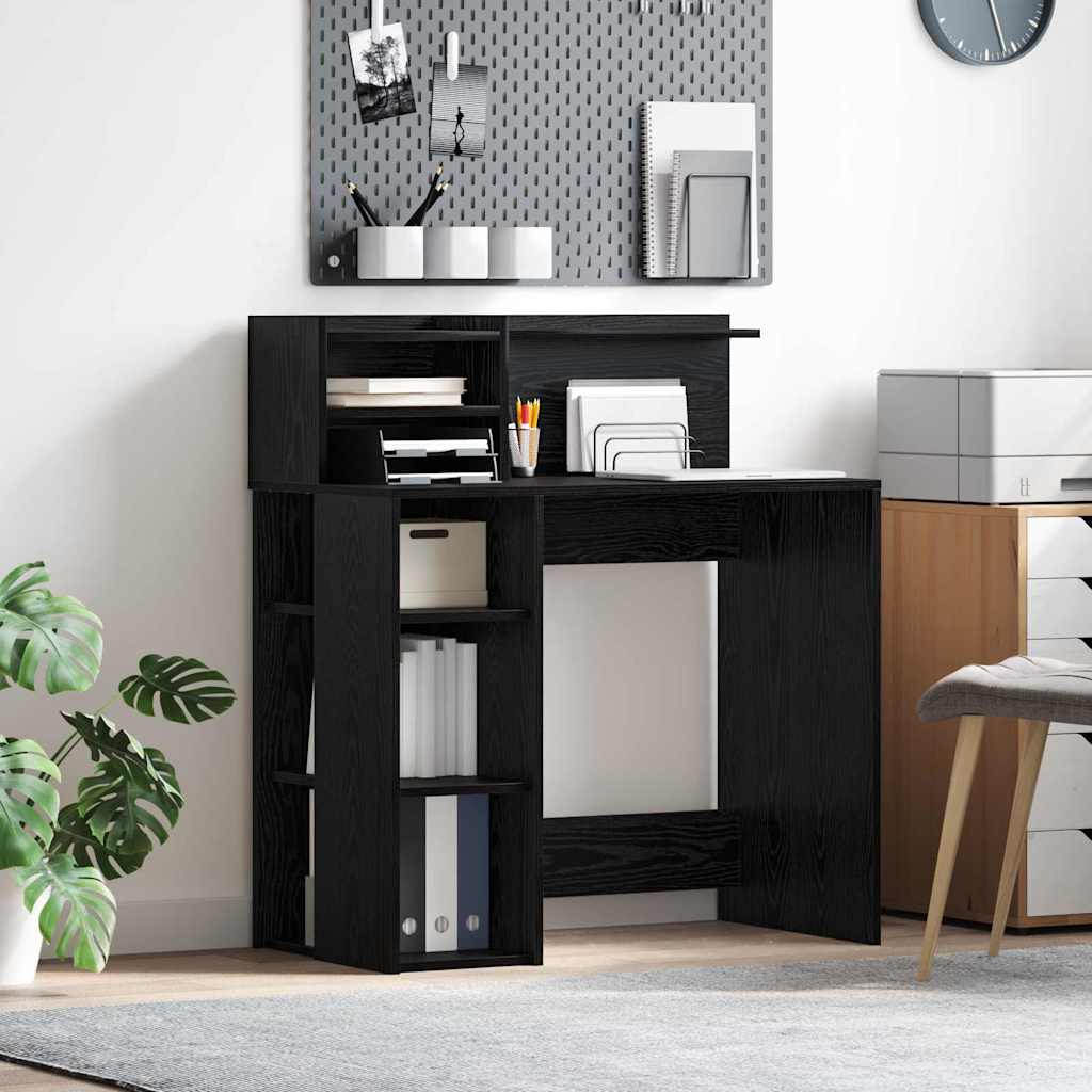 Schreibtisch mit Regal Schwarz Eichen-Optik 90 x 48 x 101,5 cm