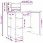 Schreibtisch mit Regal Schwarz Eichen-Optik 90 x 48 x 101,5 cm