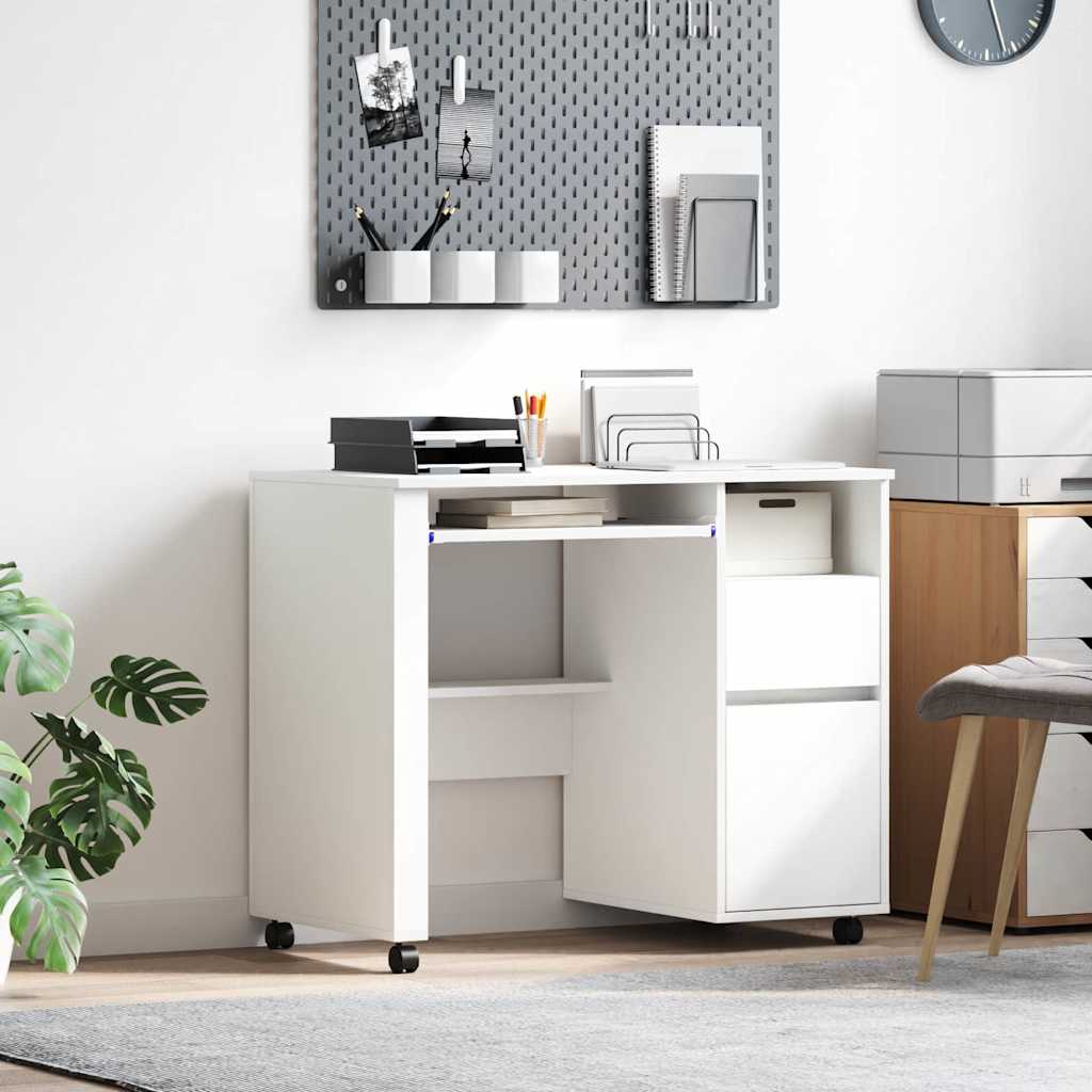 Tisch mit Rädern mit Regal Weiß 91 x 50 x 77 cm Holzwerkstoff