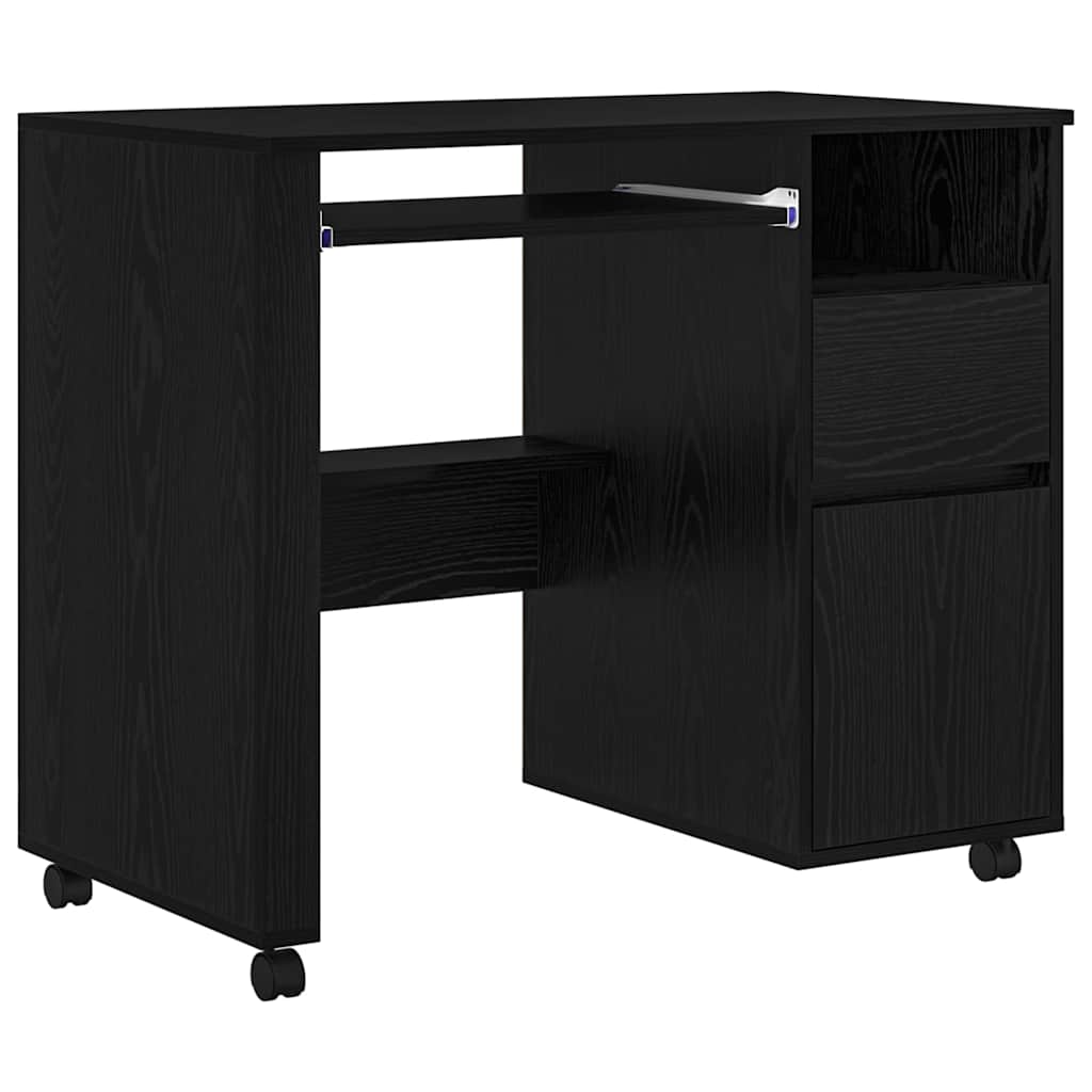 Tisch mit Rädern mit Regal Schwarz Eichen-Optik 91 x 50 x 77 cm