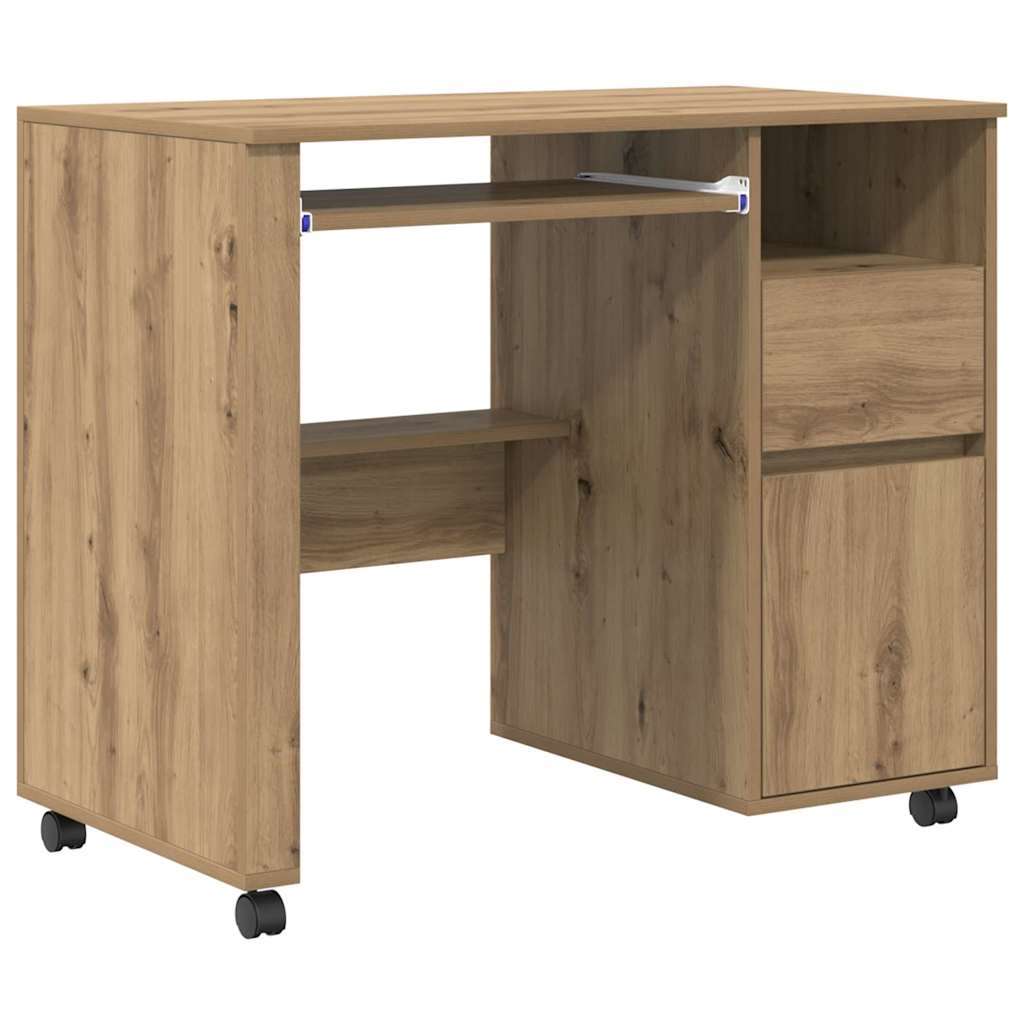 Tisch mit Rädern Artisan-Eiche 91 x 50 x 77 cm Holzwerkstoff