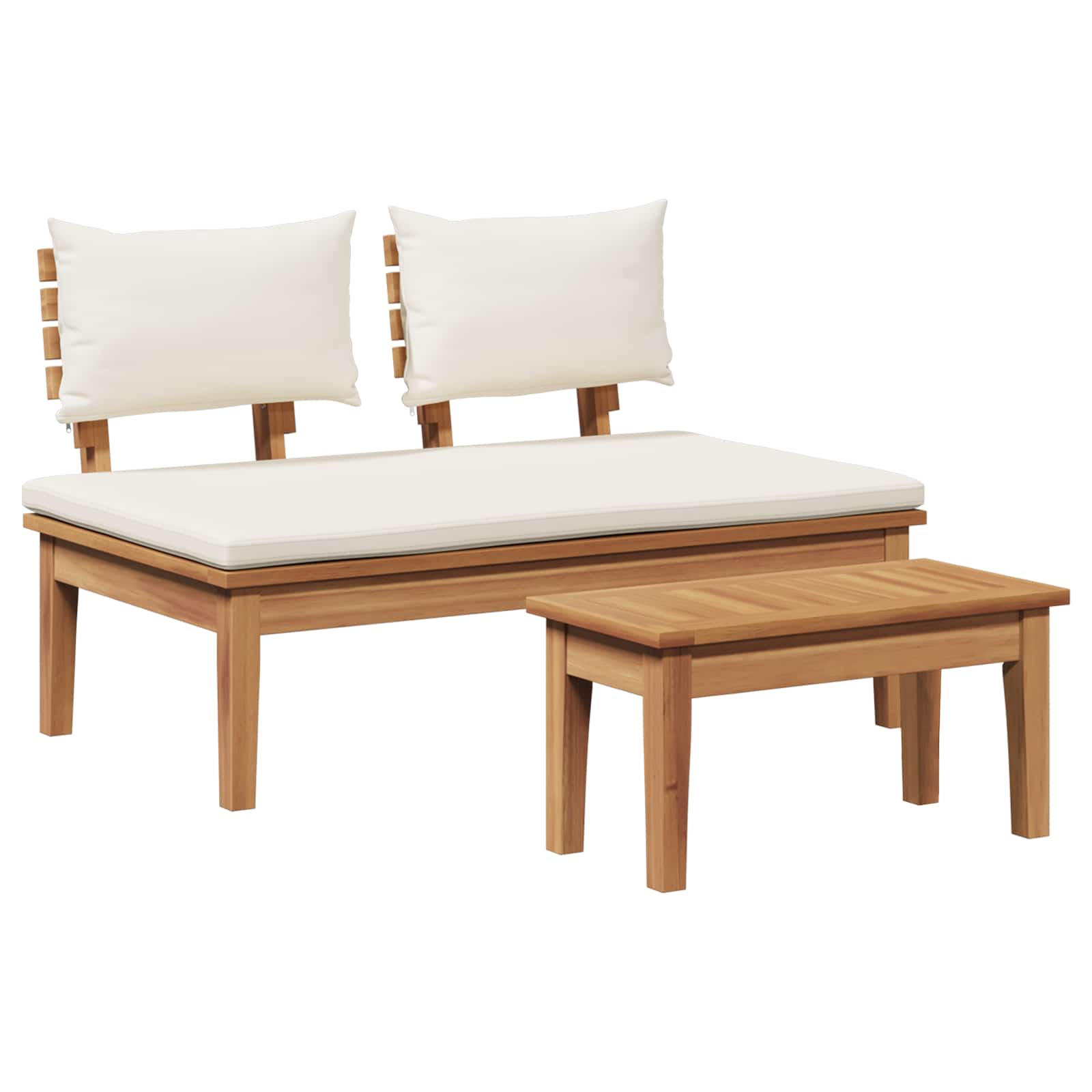 Gartenbank und Tischset 2 pcs Creme und Braun Massivholz Teak