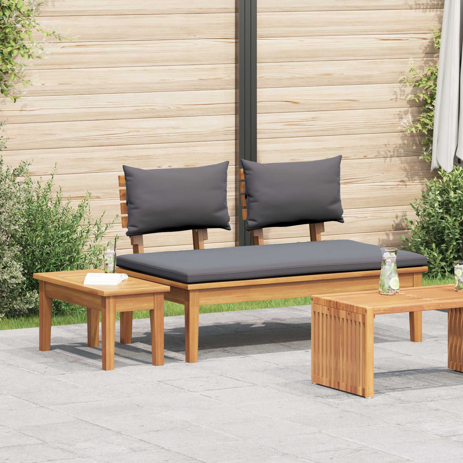 Gartenbank und Tischset 2 pcs Grau und Braun Massivholz Teak