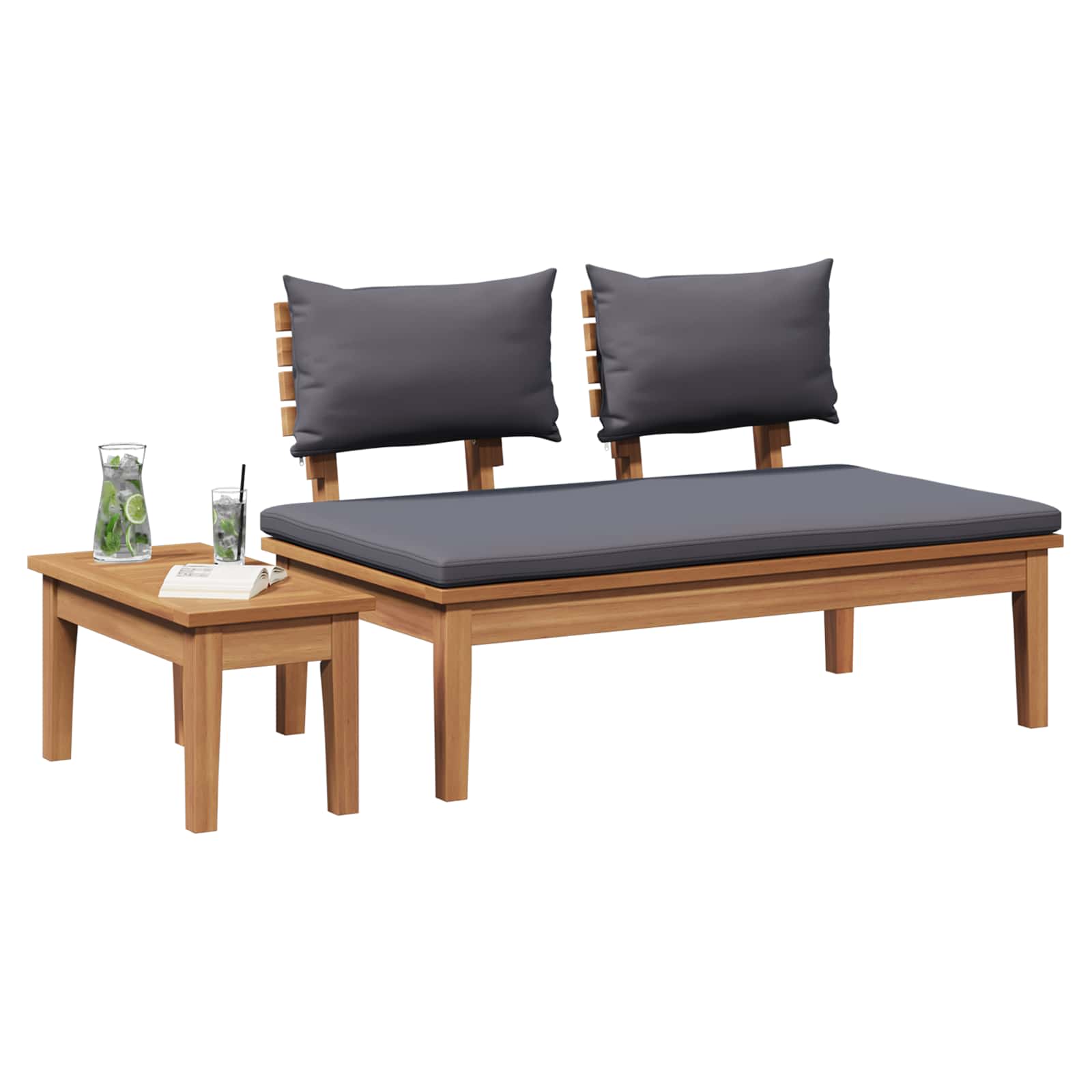 Gartenbank und Tischset 2 pcs Grau und Braun Massivholz Teak