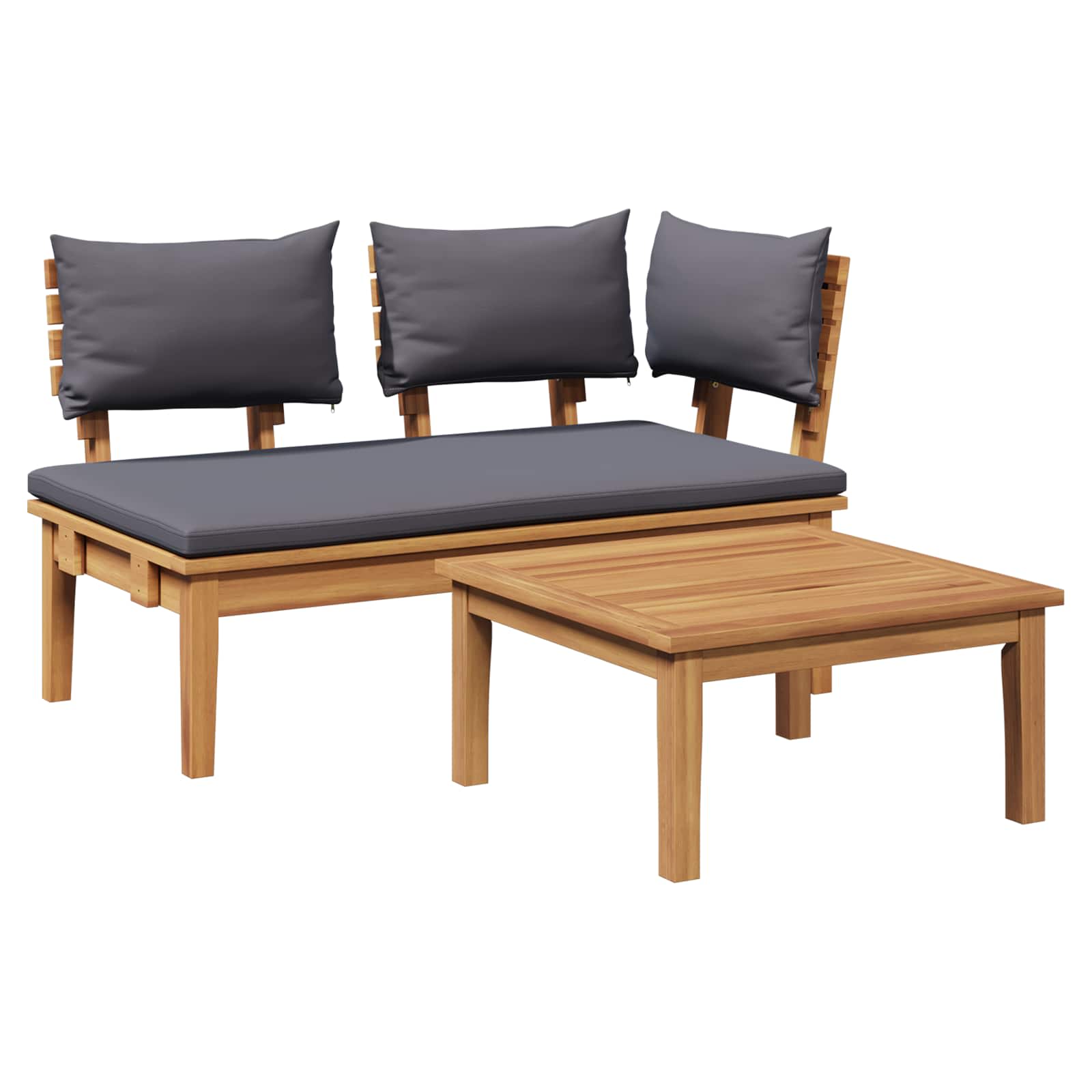 Gartenbank und Tischset 2 pcs Grau und Braun Massivholz Teak