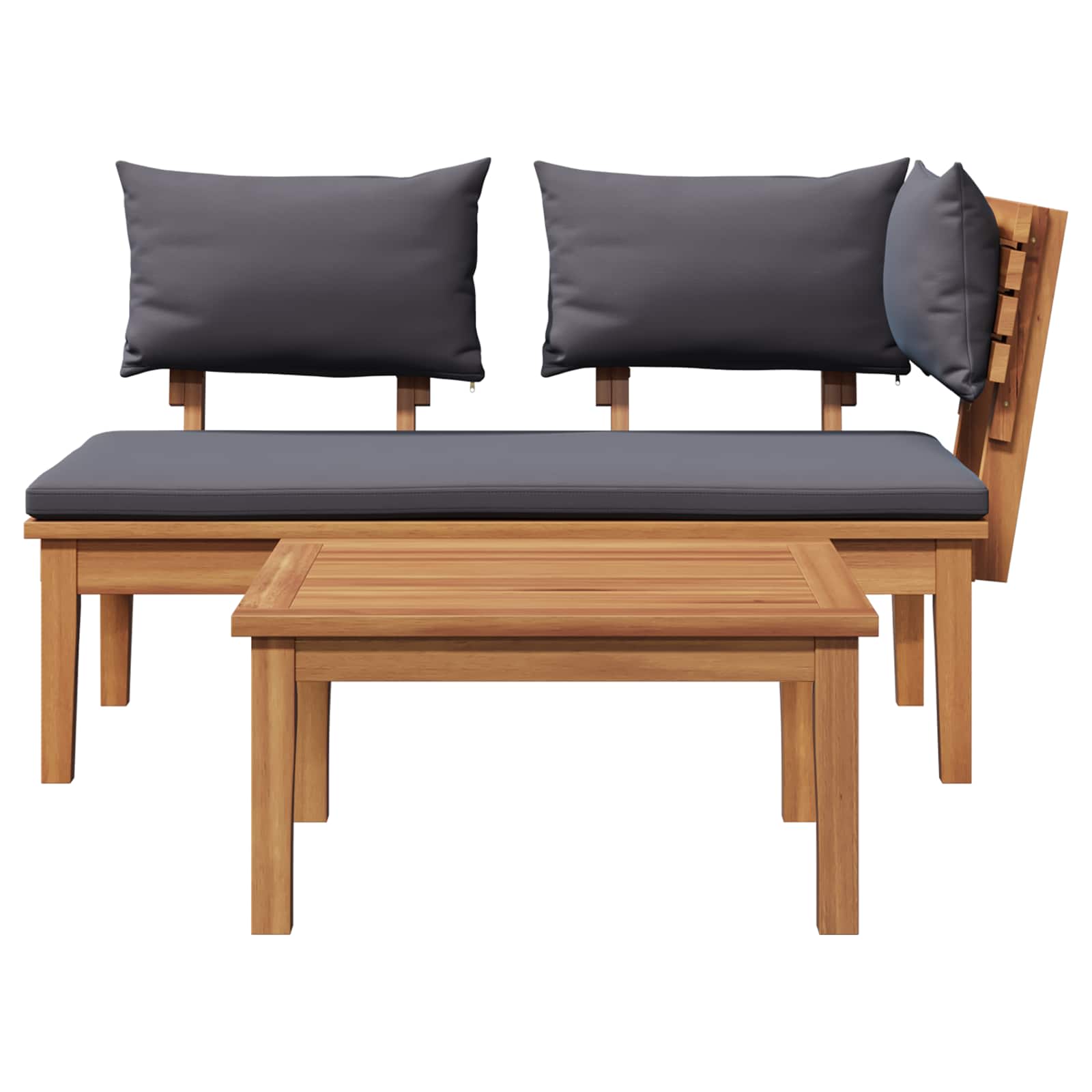 Gartenbank und Tischset 2 pcs Grau und Braun Massivholz Teak
