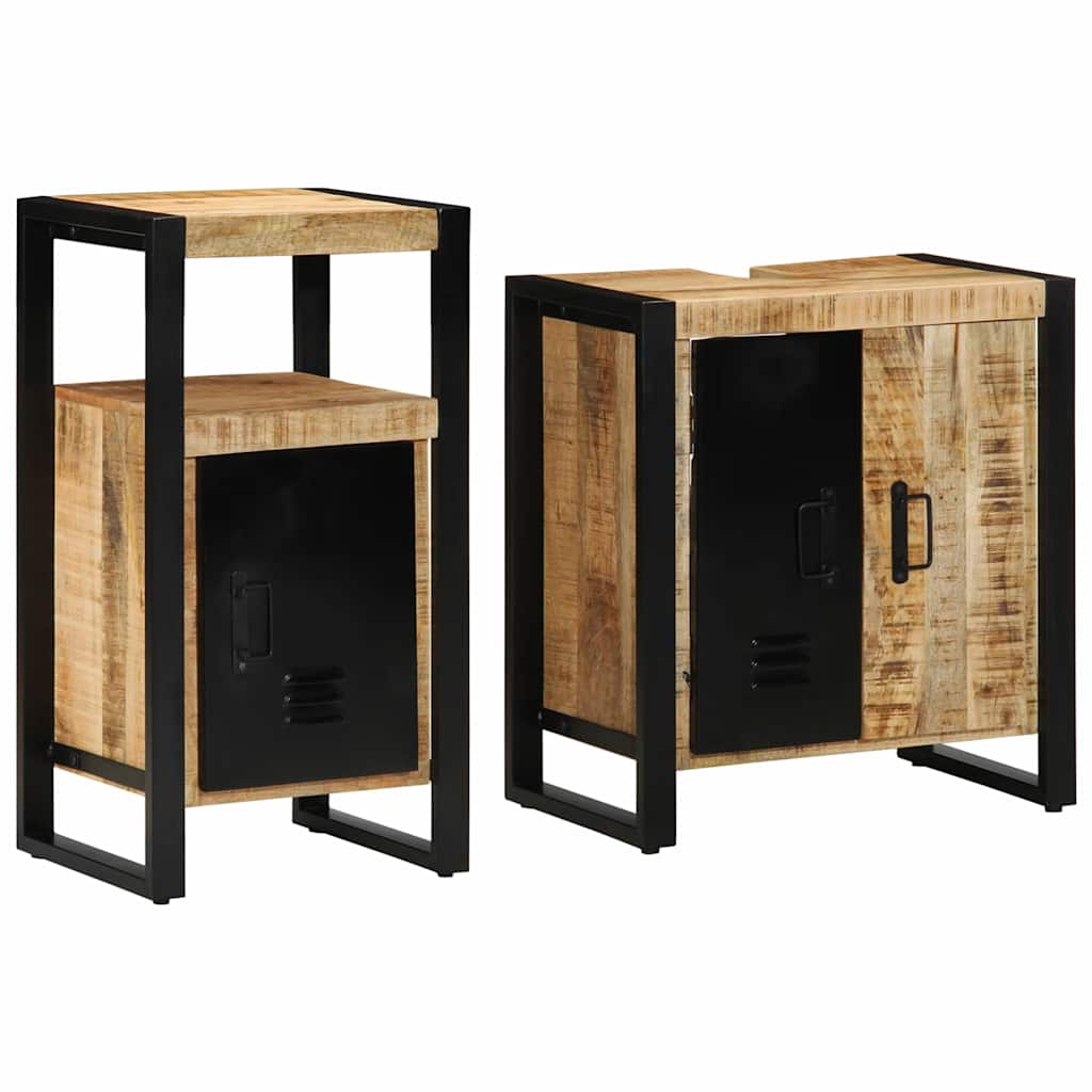 Badezimmermöbel-Set 2 pcs Braun und Schwarz Massivholz Mango