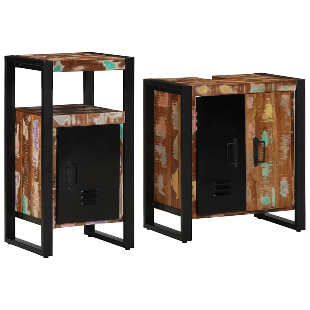 Badezimmermöbel-Set mit Regal 2 pcs Massives upgecyceltes Holz