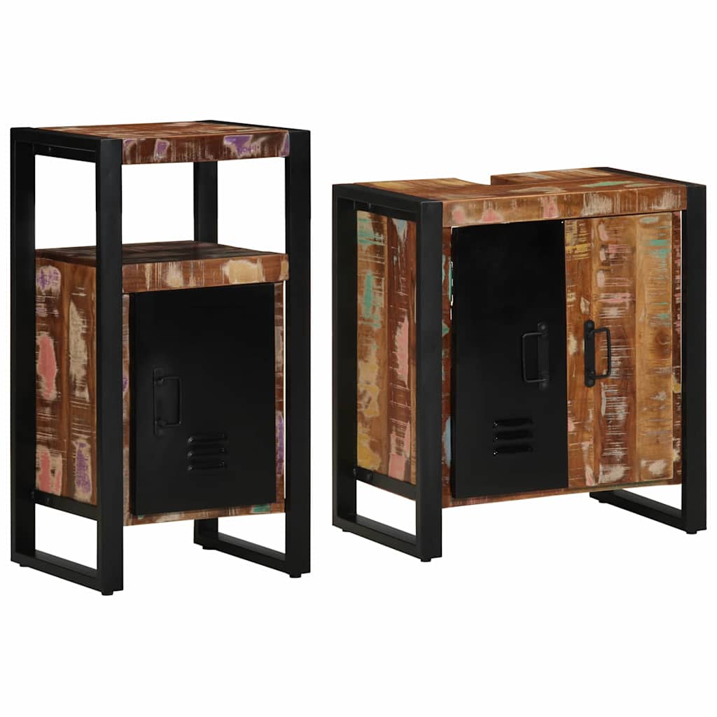Badezimmermöbel-Set mit Regal 2 pcs Massives upgecyceltes Holz