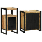 Badezimmermöbel-Set 2 pcs Braun und Schwarz Massivholz Mango