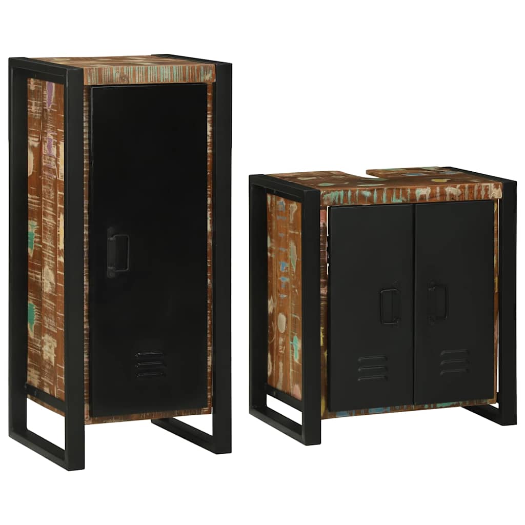 Badezimmermöbel-Set mit Regal 2 pcs Mehrfarbig Massives Altholz