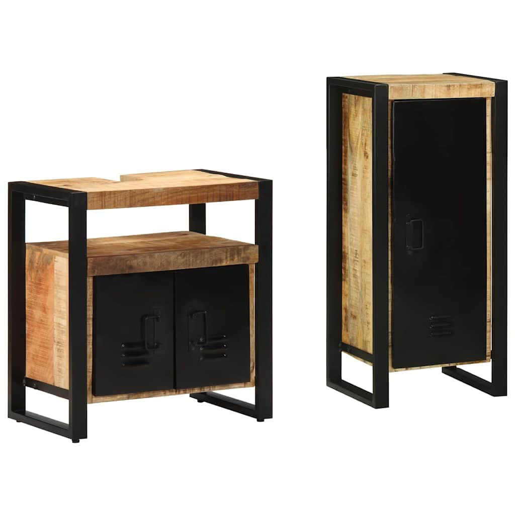 Badezimmermöbel-Set 2 pcs Braun und Schwarz Massivholz Mango