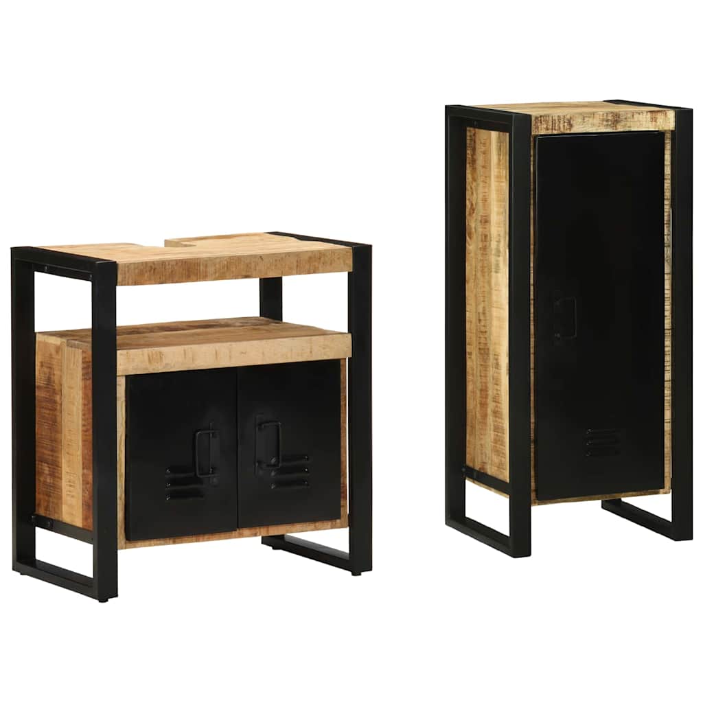 Badezimmermöbel-Set 2 pcs Braun und Schwarz Massivholz Mango