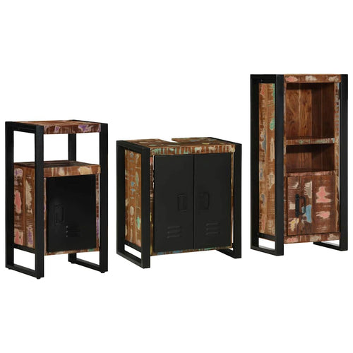 Badezimmermöbel-Set mit Regal 3 pcs Massives upgecyceltes Holz