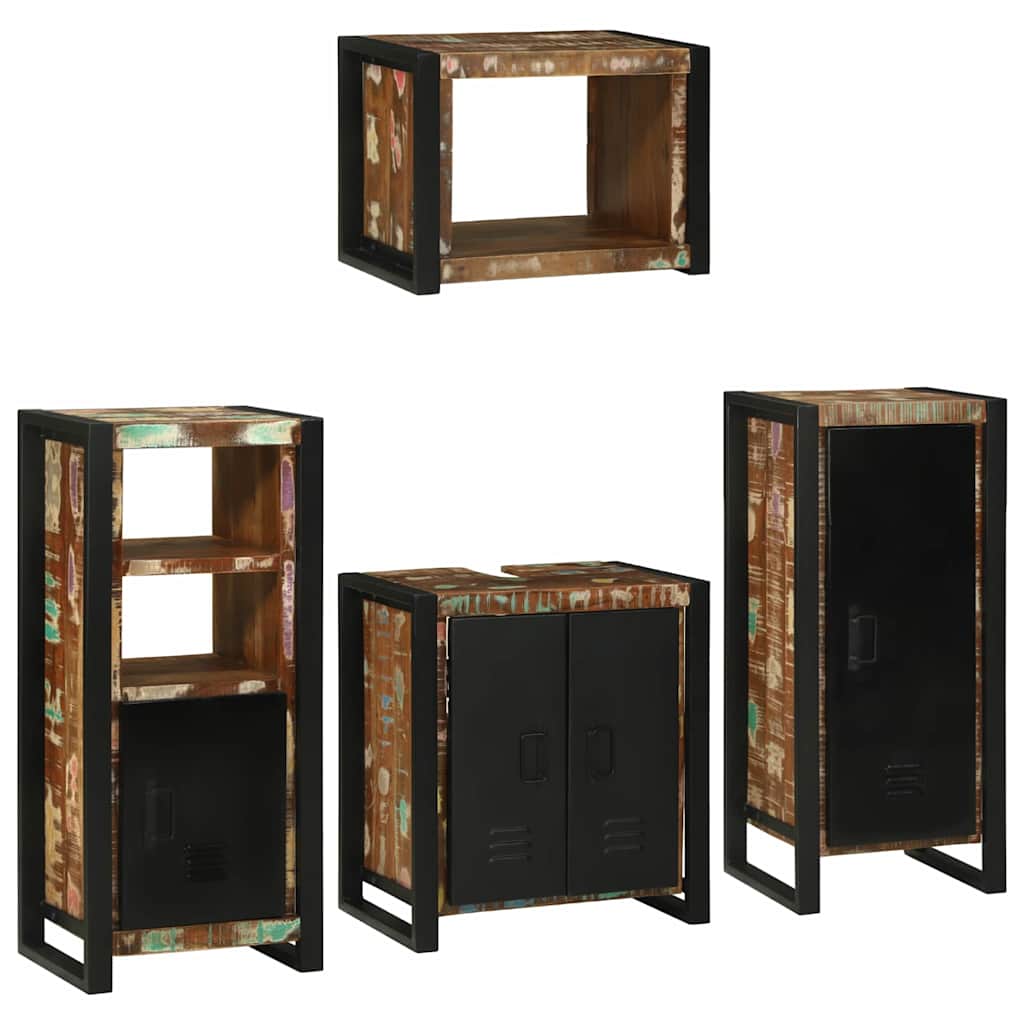 Badezimmermöbel-Set mit Regal 4 pcs Mehrfarbig Massives Altholz
