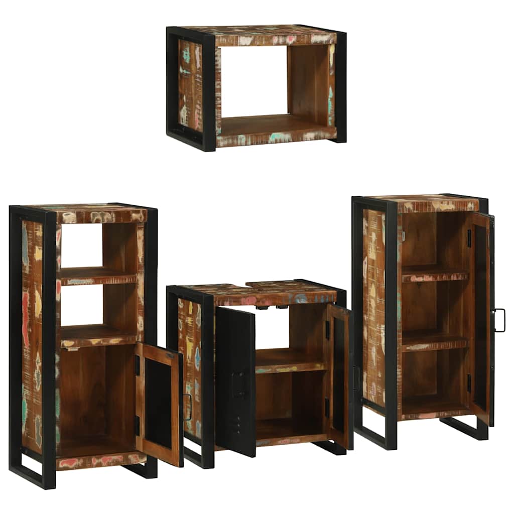 Badezimmermöbel-Set mit Regal 4 pcs Mehrfarbig Massives Altholz