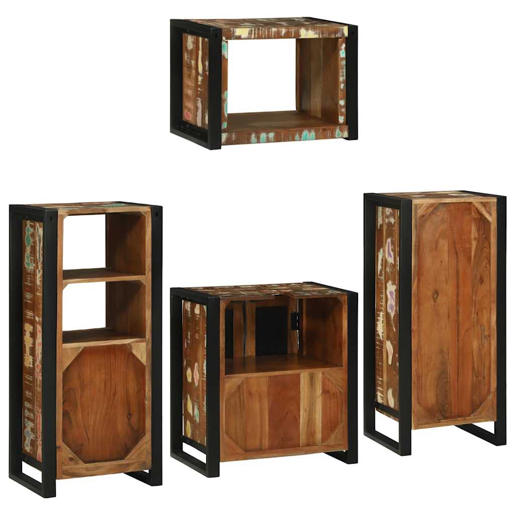 Badezimmermöbel-Set mit Regal 4 pcs Mehrfarbig Massives Altholz