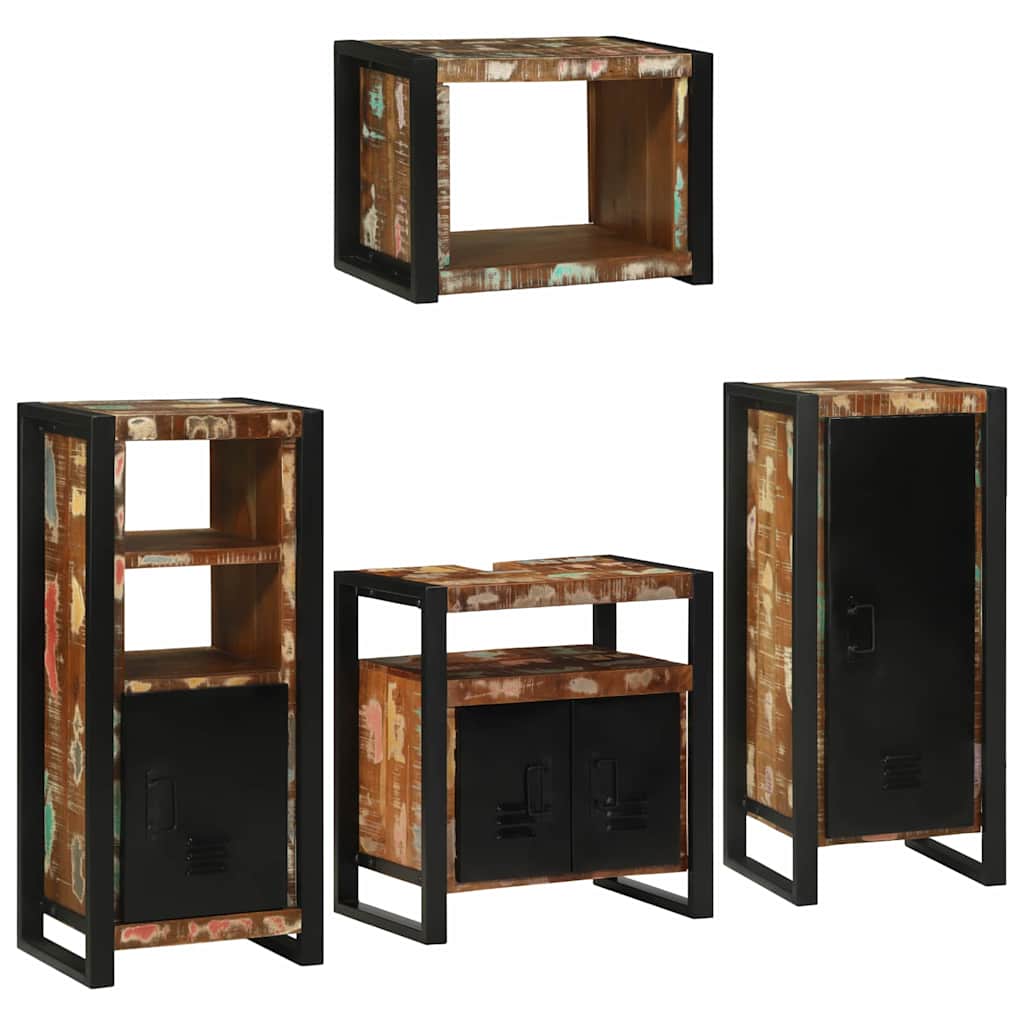 Badezimmermöbel-Set mit Regal 4 pcs Mehrfarbig Massives Altholz