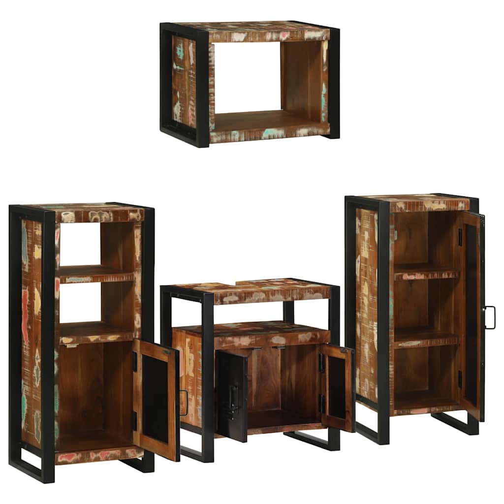 Badezimmermöbel-Set mit Regal 4 pcs Mehrfarbig Massives Altholz