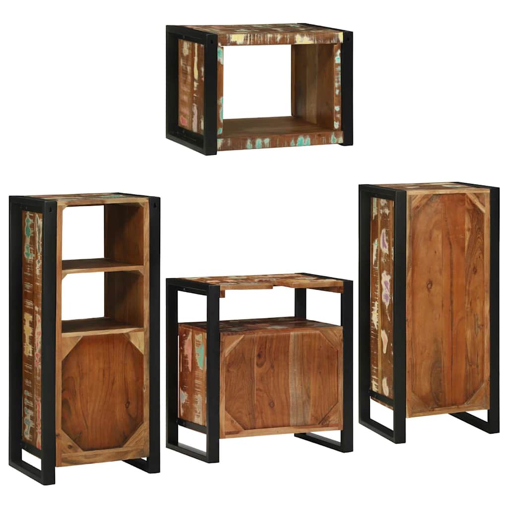 Badezimmermöbel-Set mit Regal 4 pcs Mehrfarbig Massives Altholz