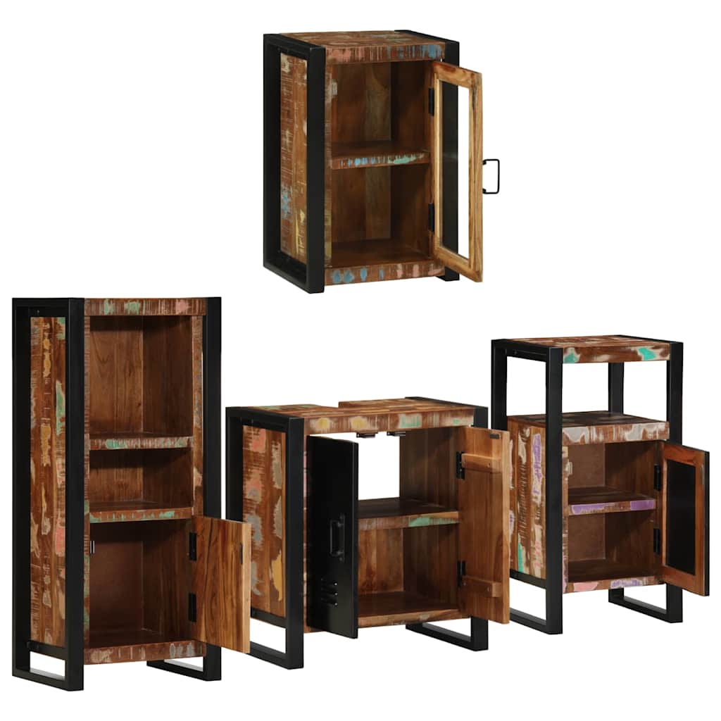 Badezimmermöbel-Set mit Regal 4 pcs Mehrfarbig Massives Altholz
