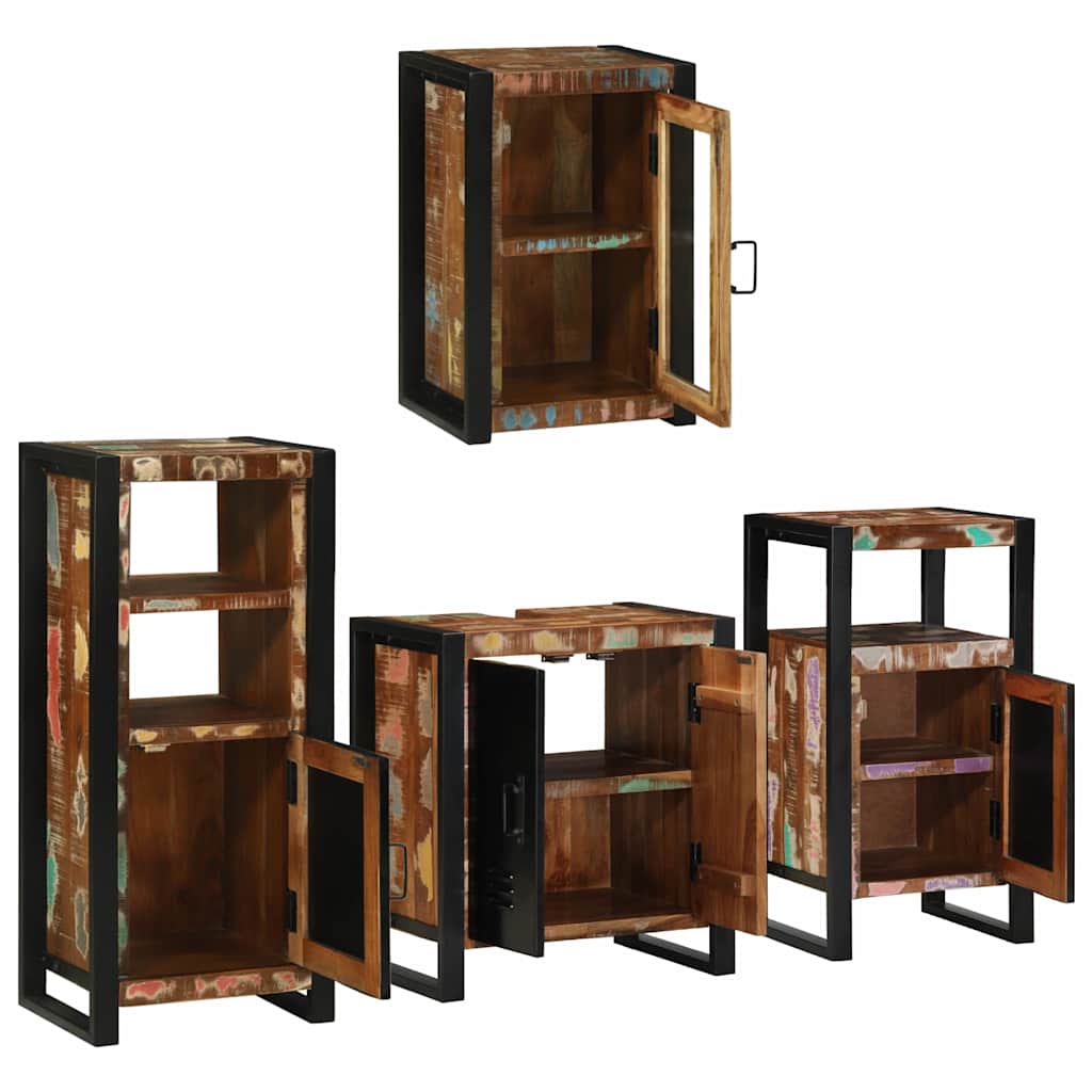 Badezimmermöbel-Set mit Regal 4 pcs Mehrfarbig Massives Altholz