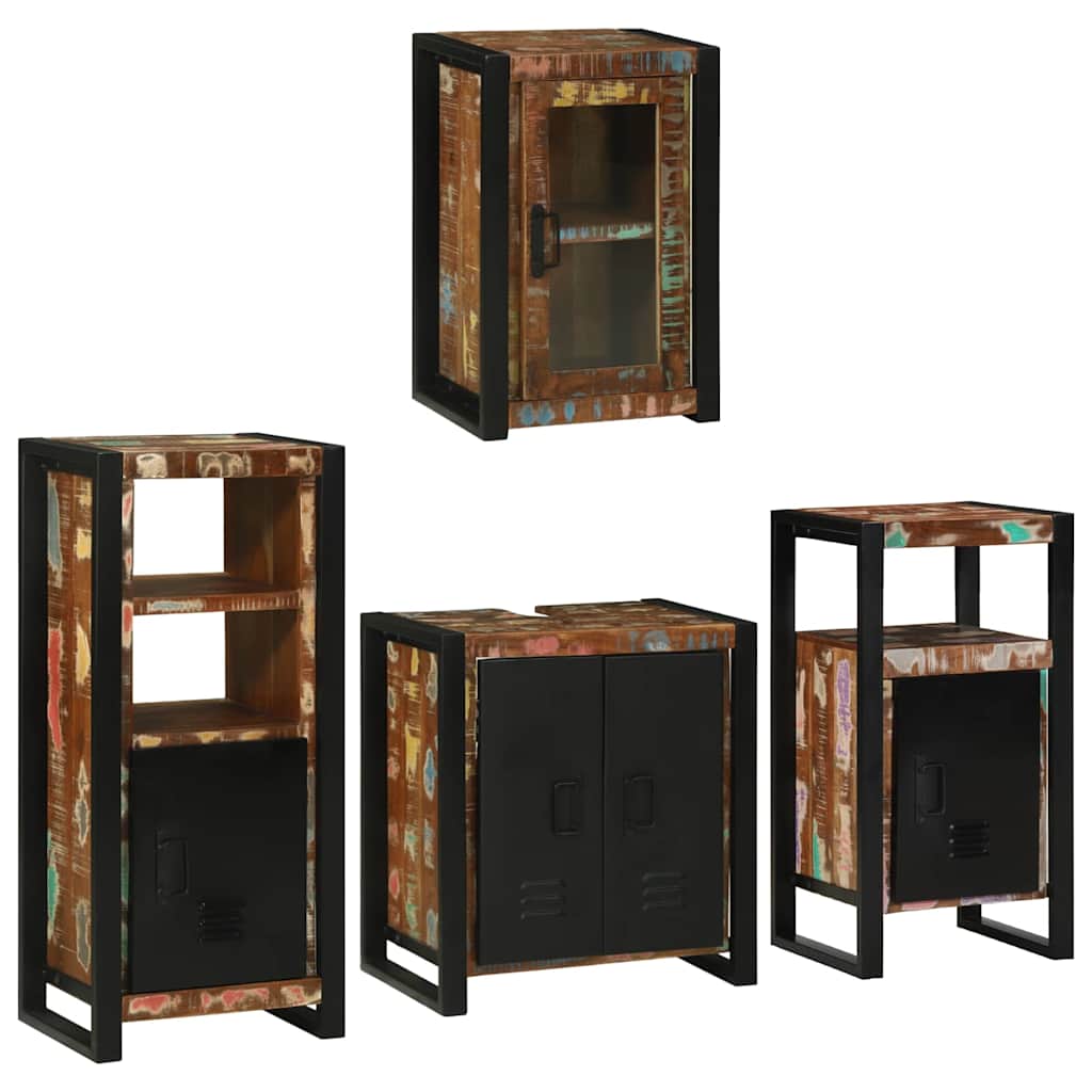 Badezimmermöbel-Set mit Regal 4 pcs Mehrfarbig Massives Altholz