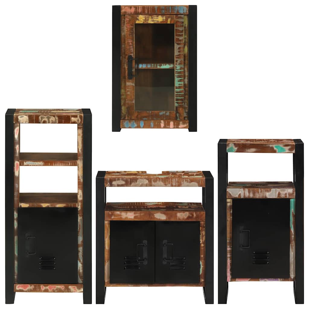 Badezimmermöbel-Set mit Regal 4 pcs Mehrfarbig Massives Altholz