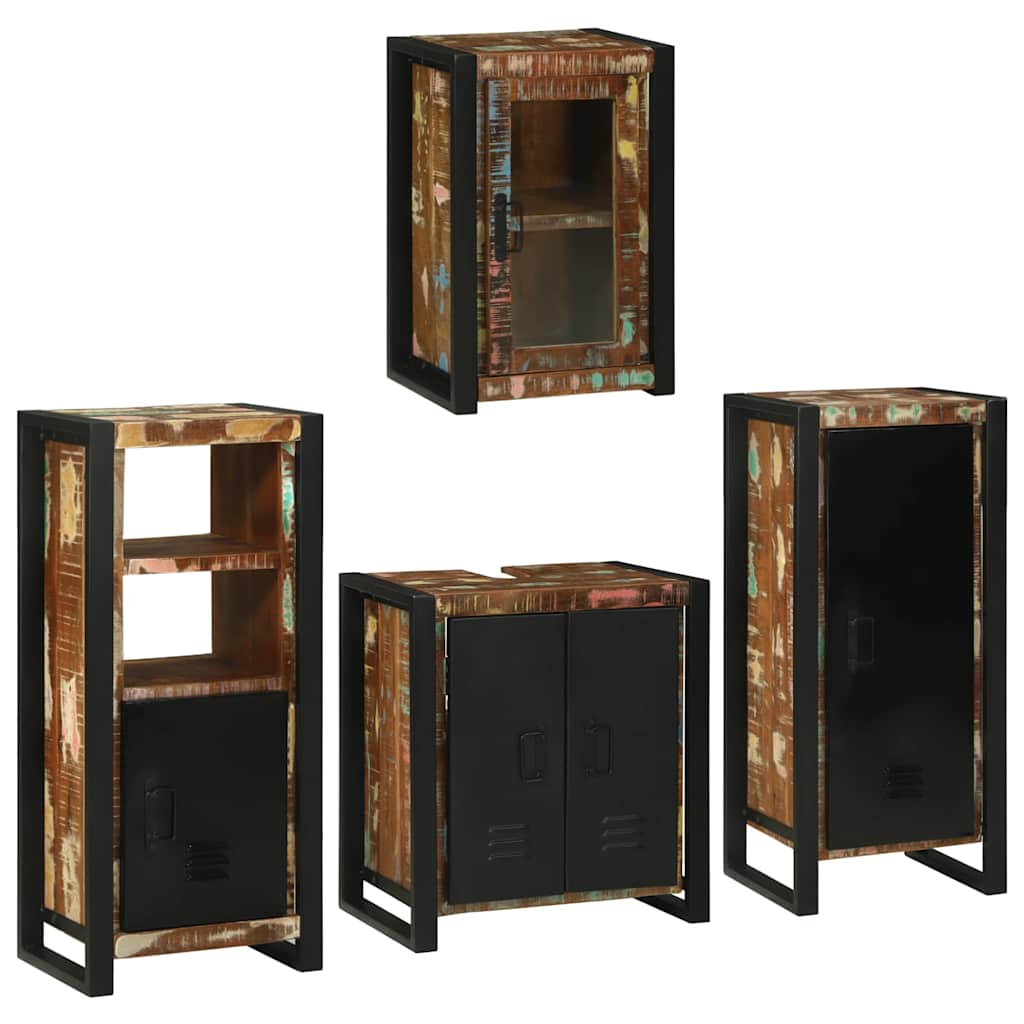 Badezimmermöbel-Set mit Regal 4 pcs Mehrfarbig Massives Altholz
