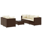 6-tlg. Garten-Lounge-Set mit Kissen Braun Poly Rattan