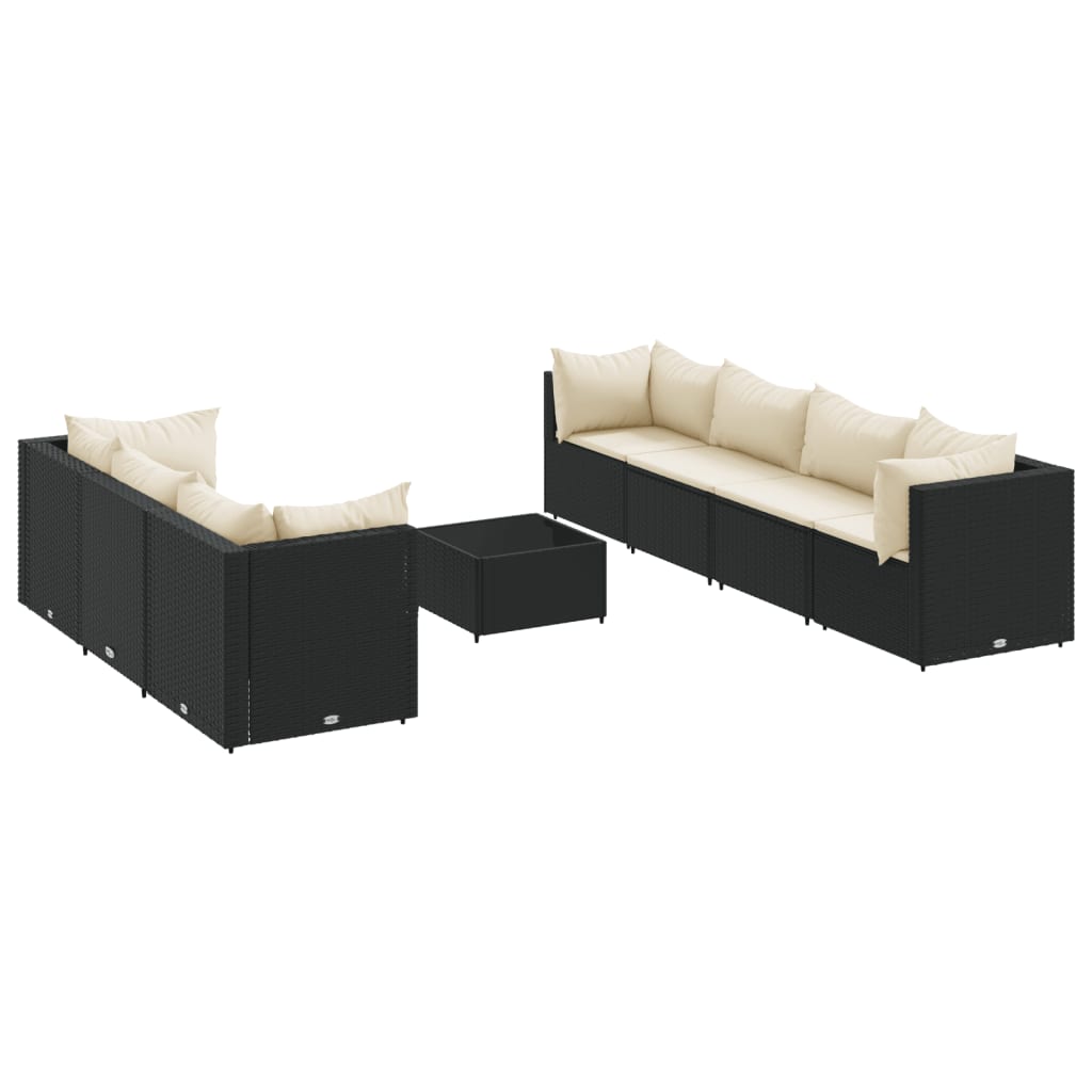8-tlg. Garten-Lounge-Set mit Kissen Schwarz Poly Rattan
