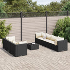 8-tlg. Garten-Lounge-Set mit Kissen Schwarz Poly Rattan